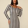 Morena Brazil - Vestido Longo Manga Longa Listrado