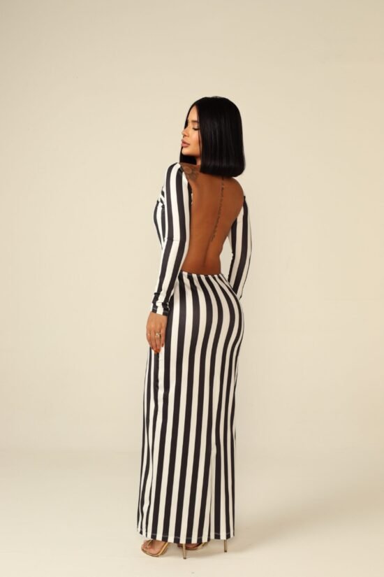 Morena Brazil - Vestido Longo Manga Longa Listrado