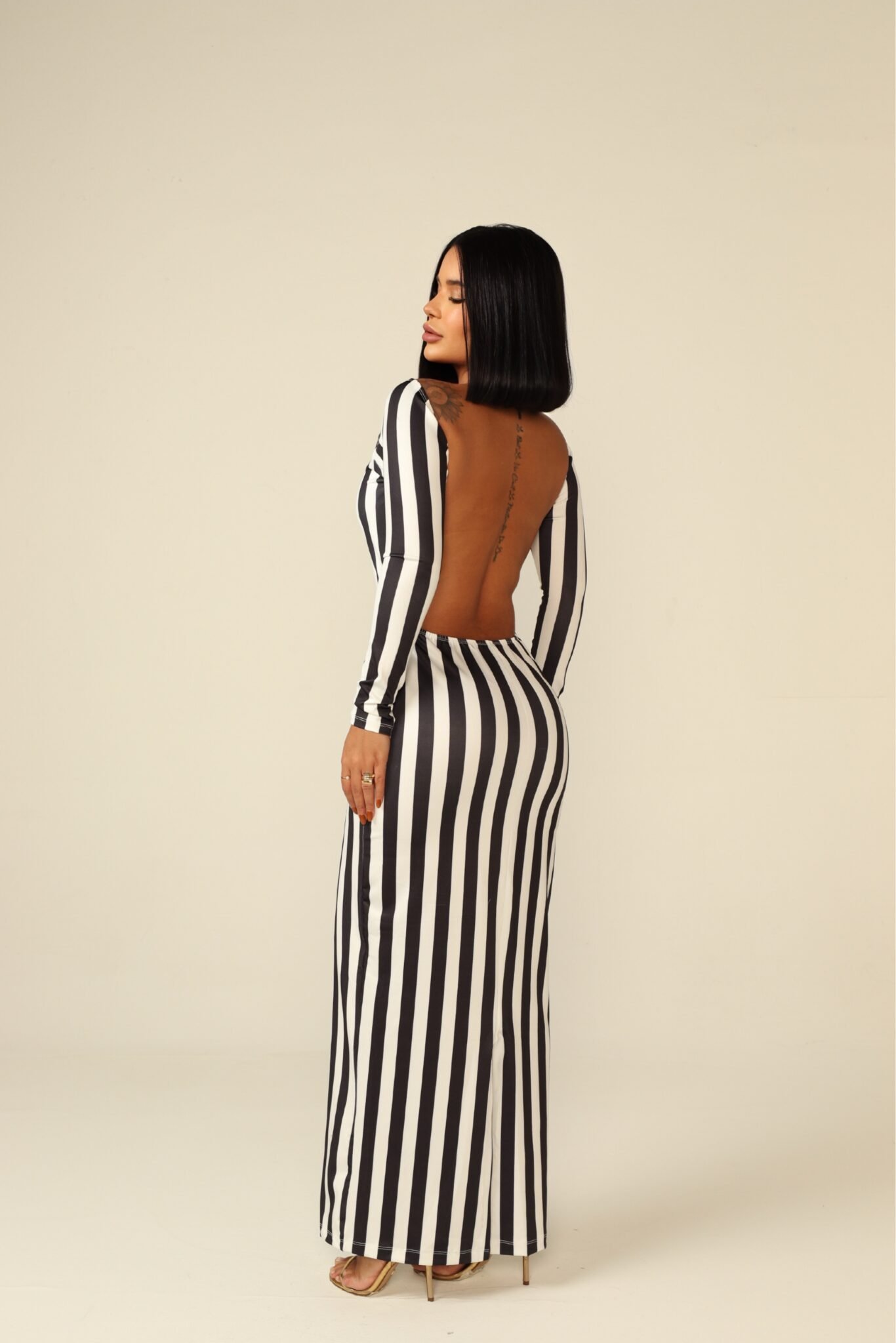 Morena Brazil - Vestido Longo Manga Longa Listrado