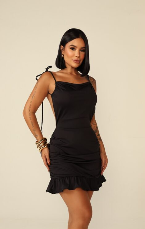 Morena Brazil - Vestido Curto Franzido com Babado Sarah