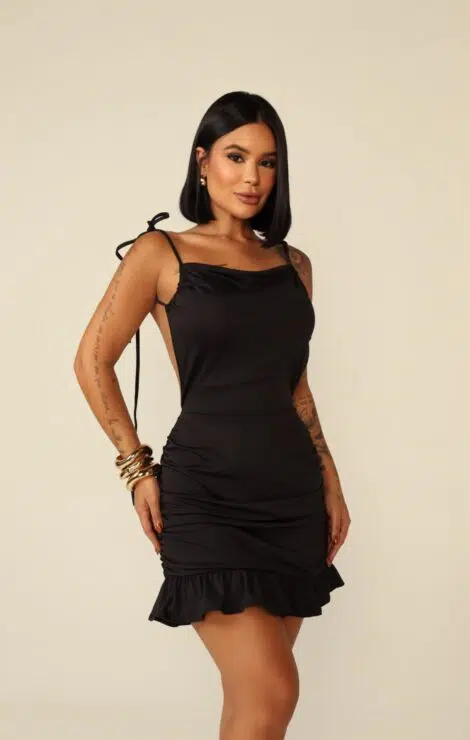 Morena Brazil - Vestido Curto Franzido com Babado Sarah