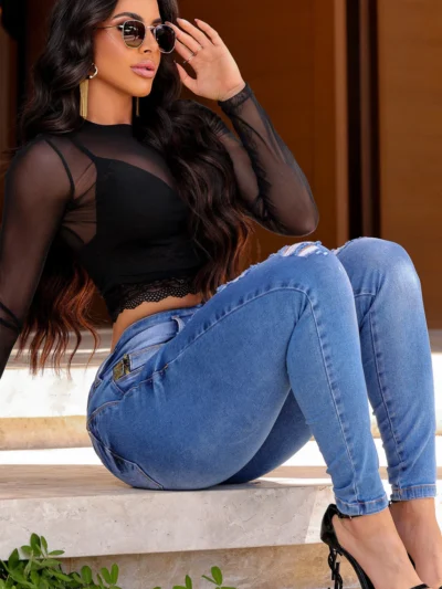 Calca Jeans Cigarrete Glam com Brilho
