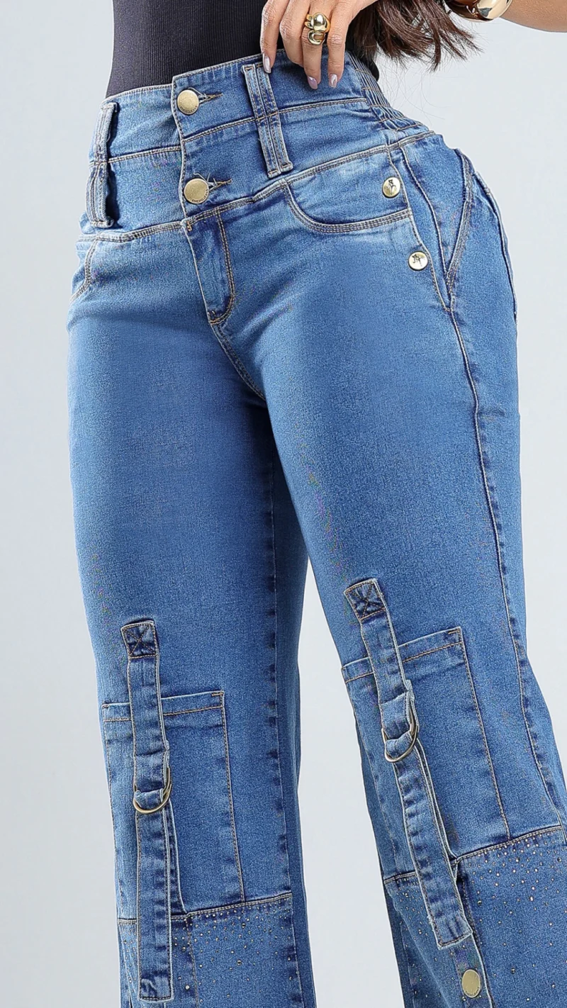 Calca Jeans Wide Leg Belle com Brilho