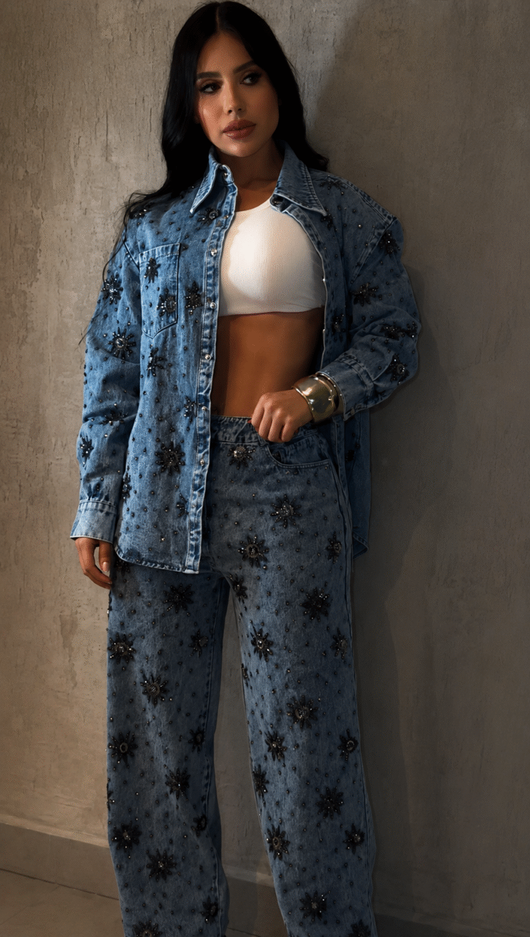 Conjunto Jeans Camisa e Calça Bordado Shine