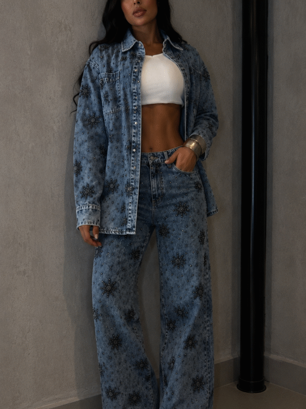 Conjunto Jeans Camisa e Calça Bordado Shine