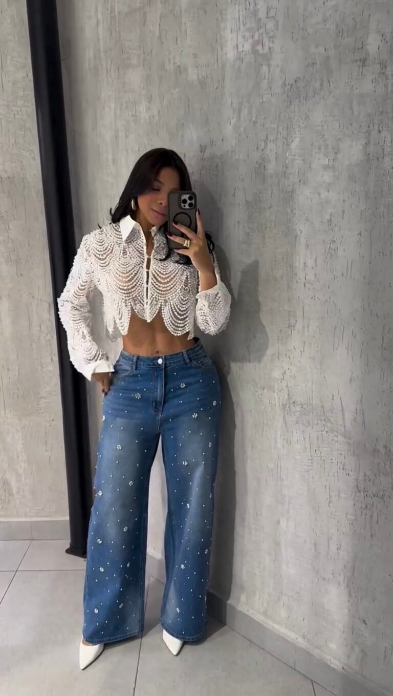 Calça Jeans Wideleg Perolada