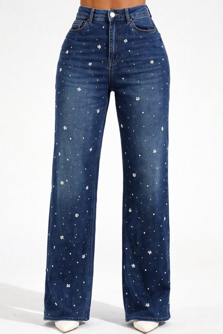 Calça Jeans Wideleg Perolada