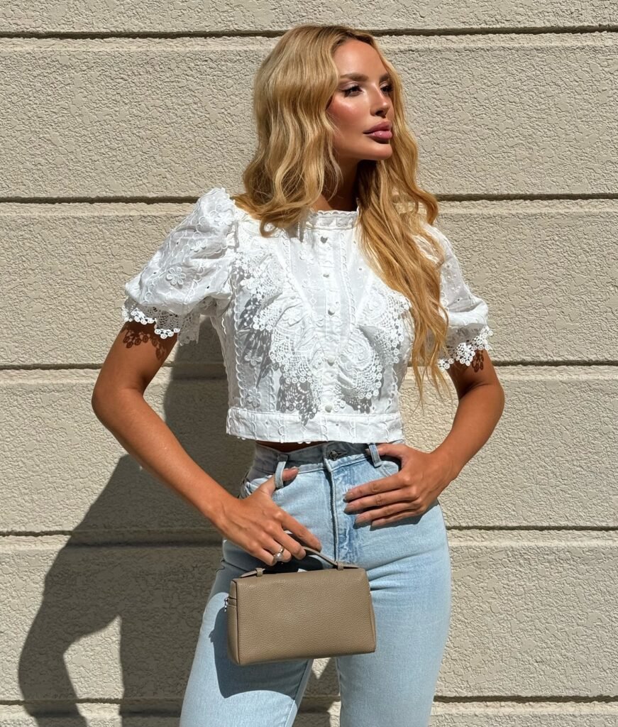 Blusa Cropped Laise Floral Manga Bufante