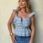 Blusa Peplum Laise Babado Azul Claro