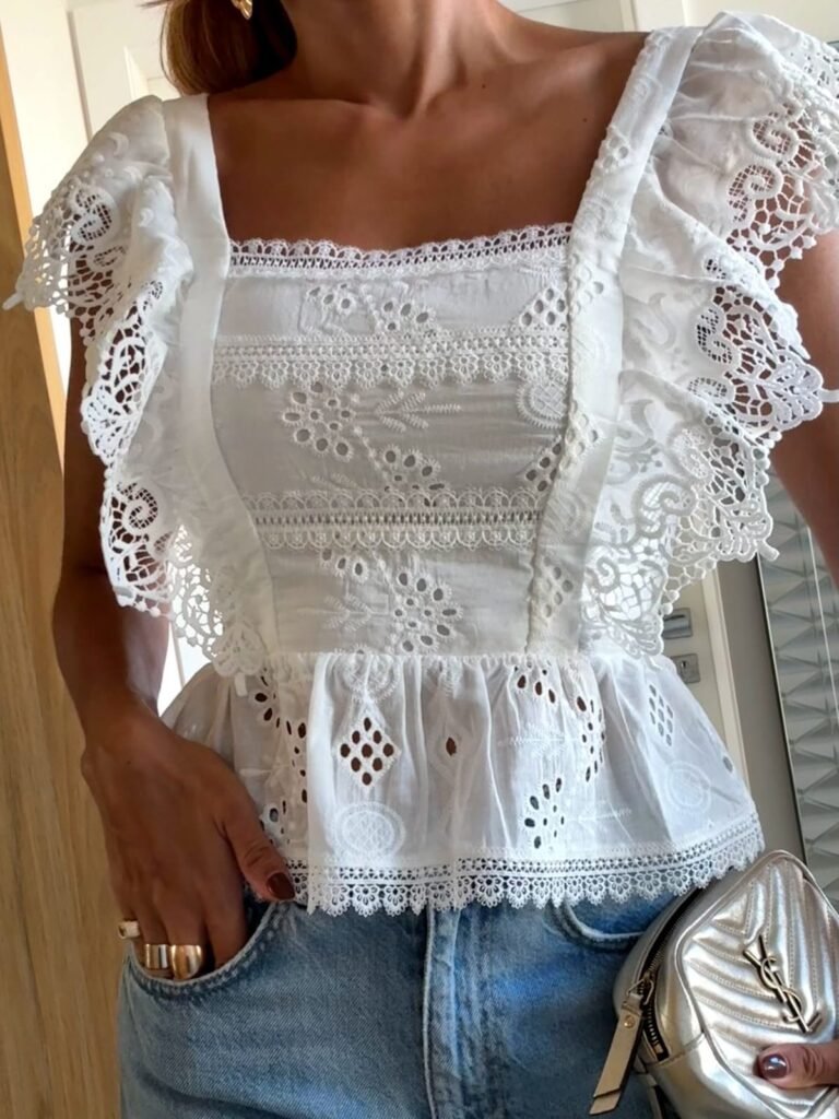 Blusa Peplum Laise Babado Decote Quadrado