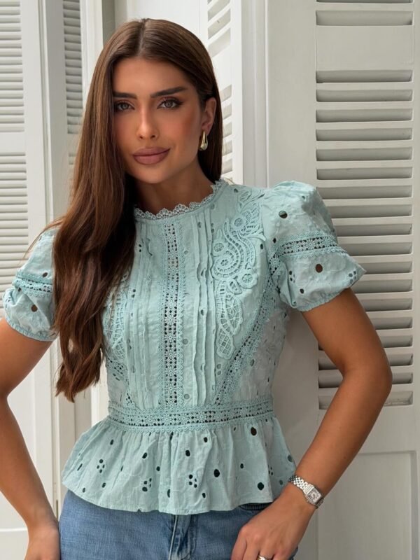 Blusa Peplum Laise Verde Agua