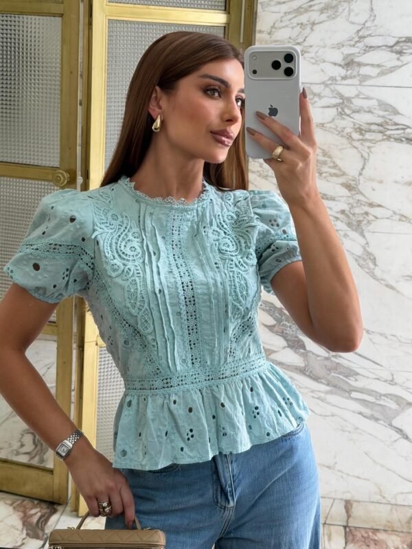 Blusa Peplum Laise Verde Agua
