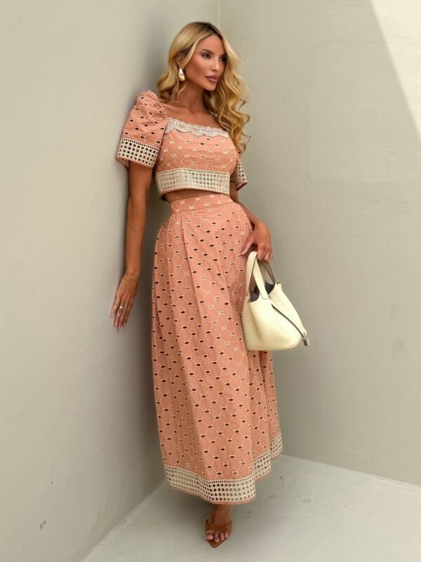 Conjunto Cropped e Saia Laise Rose