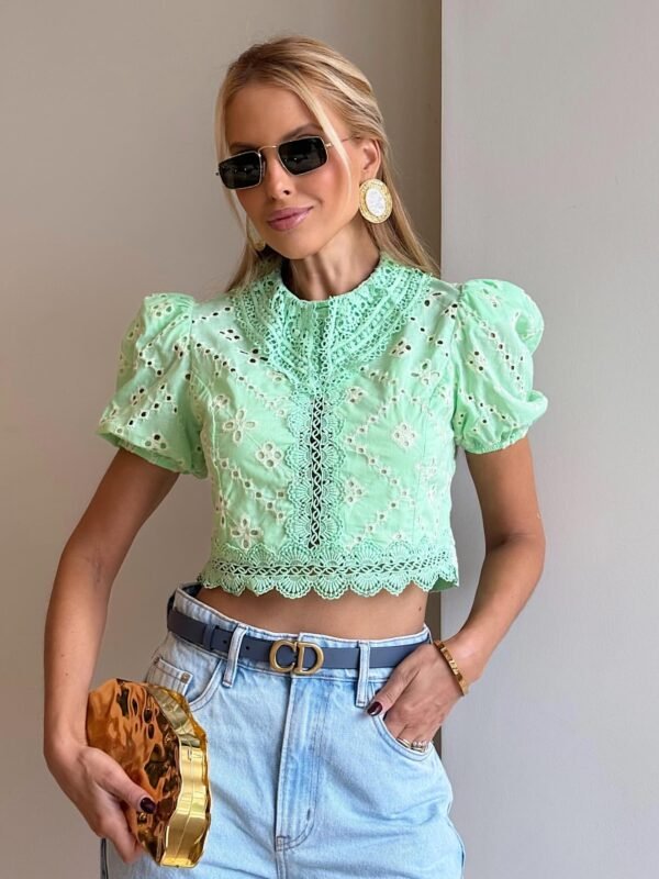 Cropped Laise Gola Alta Verde Menta