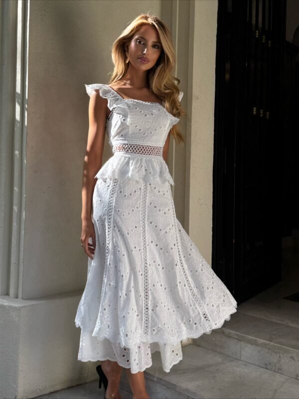 Vestido Midi Laise Babado Branco