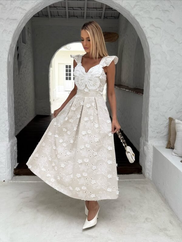Vestido Midi Laise Borboleta Branco