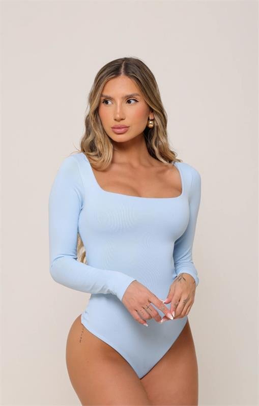 Body Manga Longa Decote Quadrado Celine