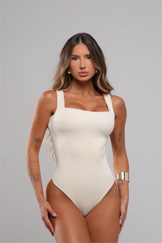 Body Alça Larga Canelado Decote Quadrado Laura