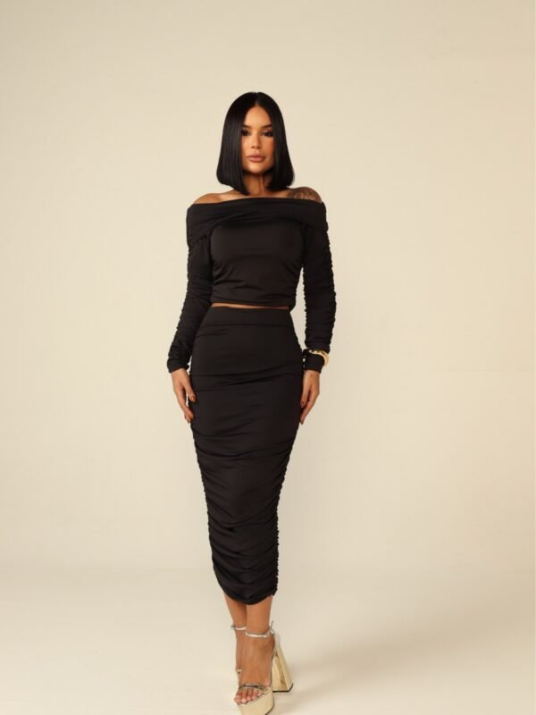 Conjunto Saia Midi e Cropped Franzido Ana Luiza