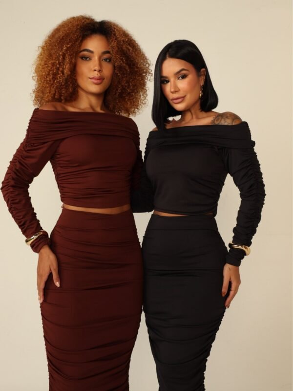 Conjunto Saia Midi e Cropped Franzido Ana Luiza