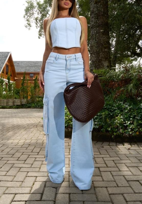 Calca Wide Leg Cargo Jeans