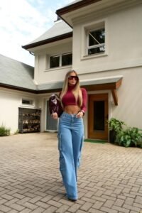 Calca Wide Leg Jeans Cintura Alta