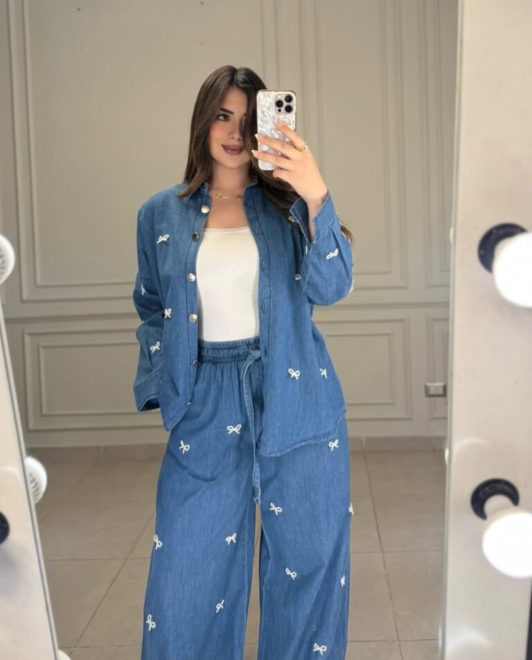 Conjunto Pantalona Jeans com Pérolas