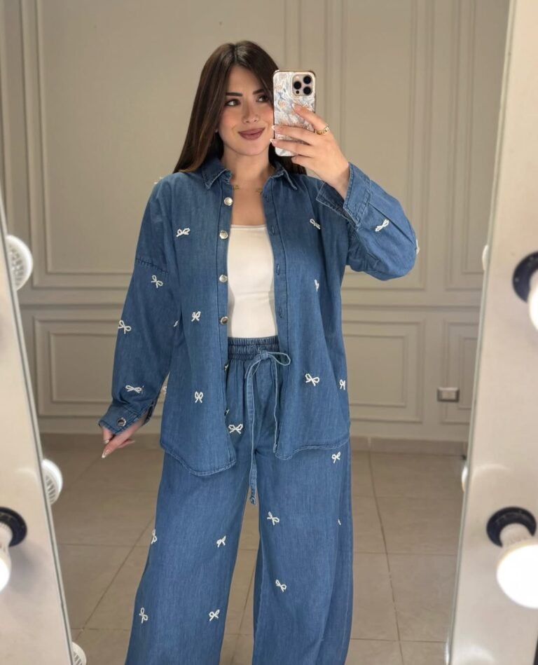 Conjunto Pantalona Jeans com Pérolas