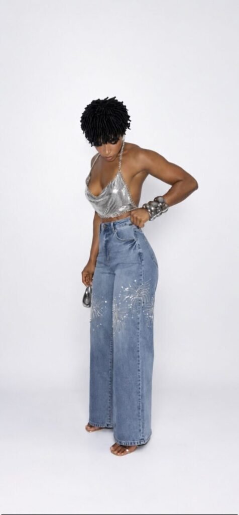 Calça Jeans Wide Leg Shine