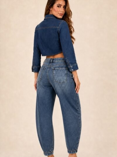 Calça Barrel Jeans Escura - costas