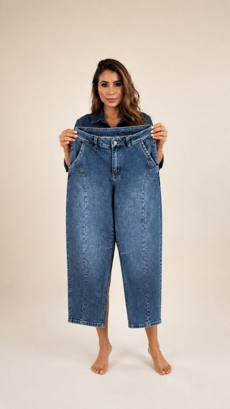 Calça Barrel Jeans Escura - modelagem barrel