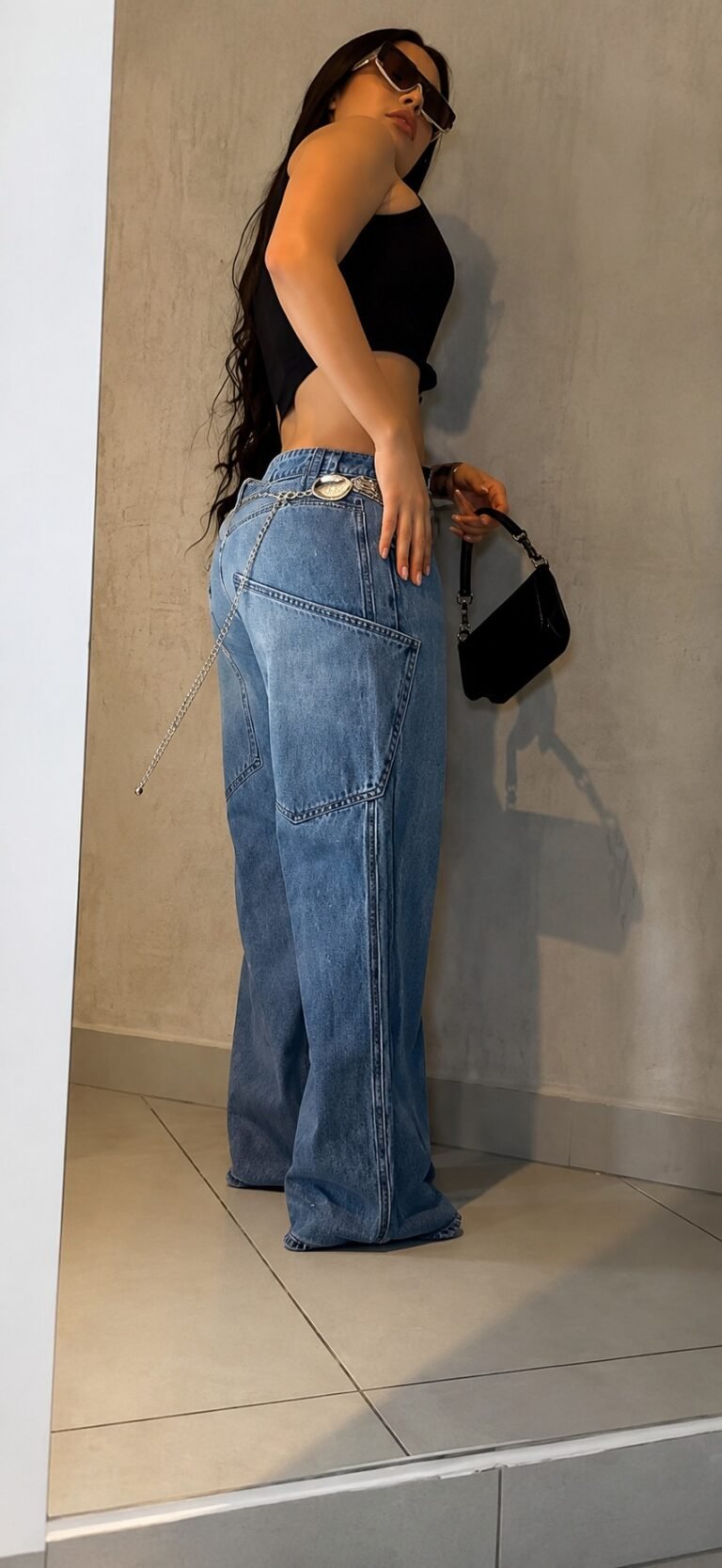 Calça Jeans Wide Leg Bolsos