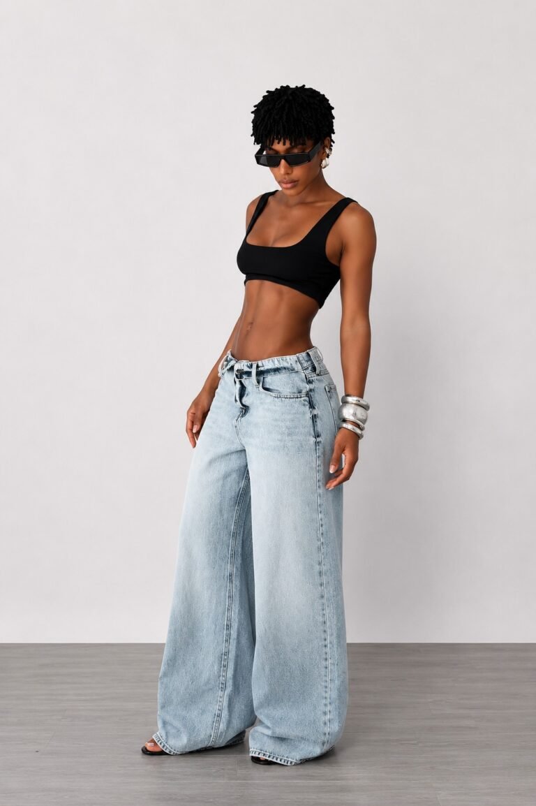 Calça Jeans Wide Leg Lavagem Clara