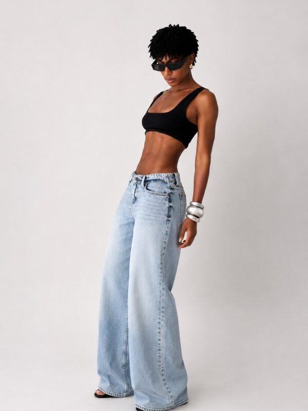 Calça Jeans Wide Leg Lavagem Clara