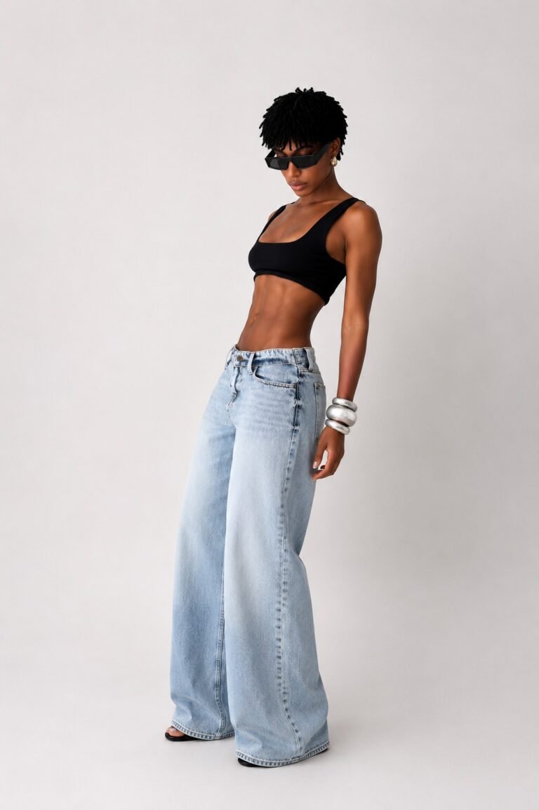 Calça Jeans Wide Leg Lavagem Clara