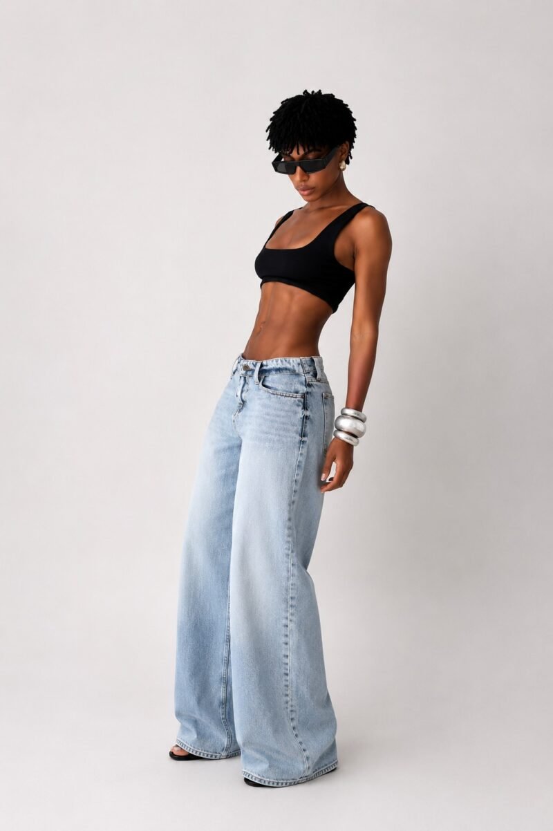 Calça Jeans Wide Leg Lavagem Clara