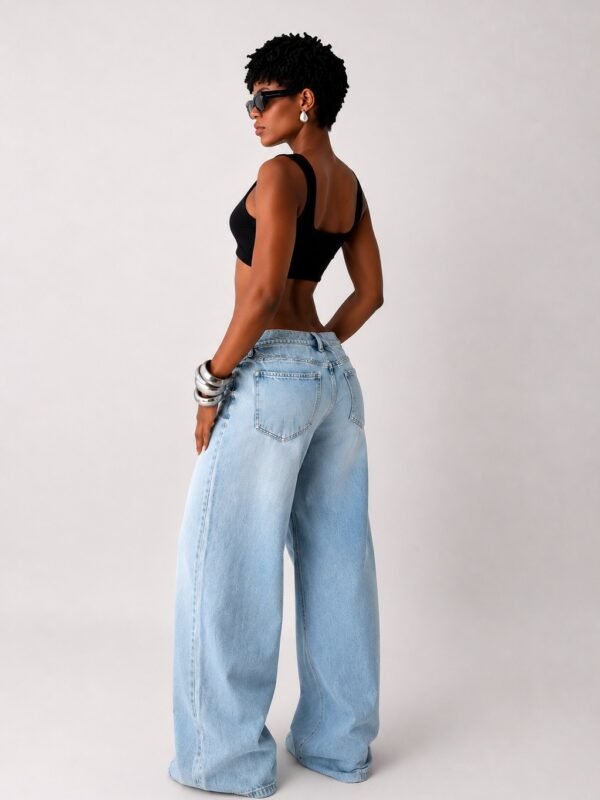 Calça Jeans Wide Leg Lavagem Clara