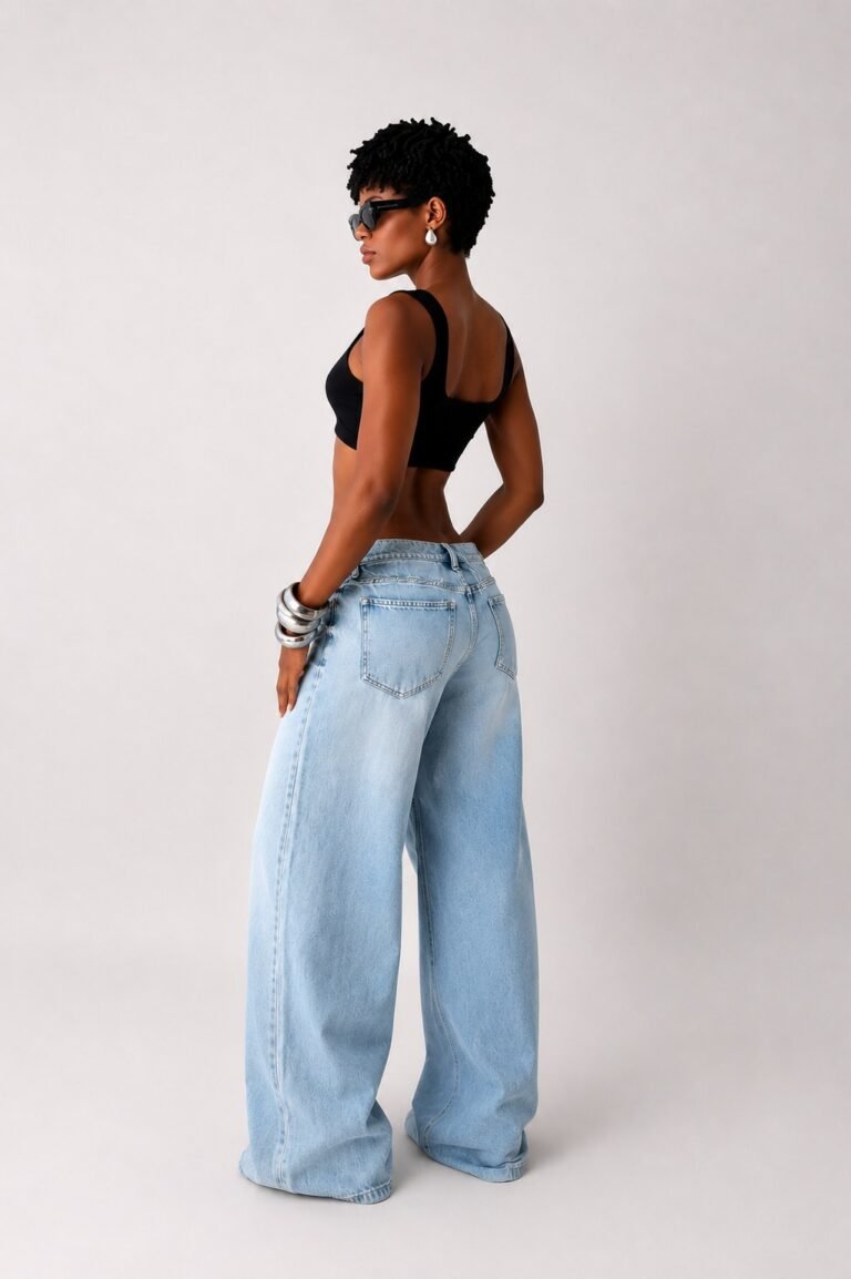 Calça Jeans Wide Leg Lavagem Clara
