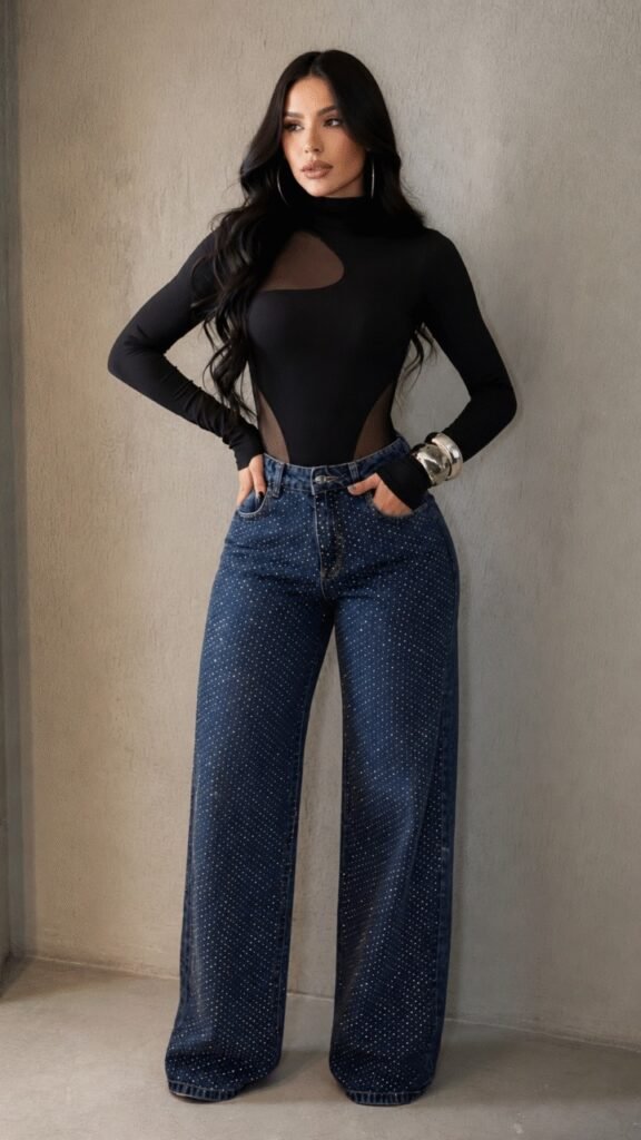Calça Wide Leg Shine Escura