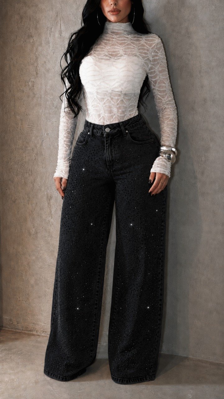 Calça Wide Leg Shine Preta