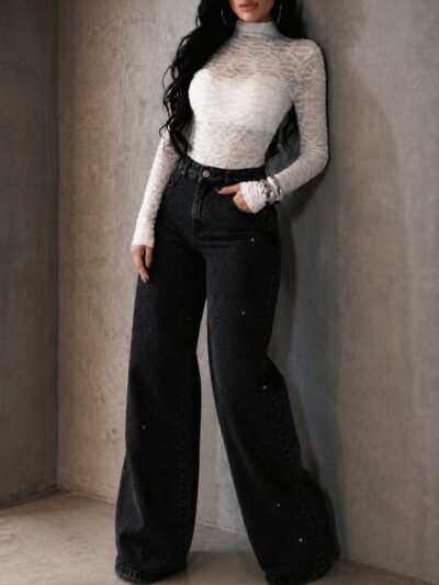 Calça Wide Leg Shine Preta