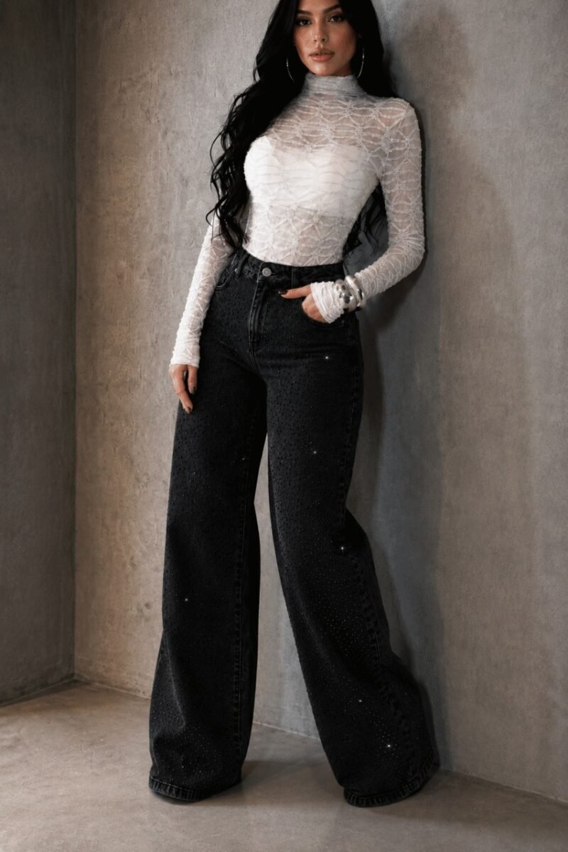 Calça Wide Leg Shine Preta