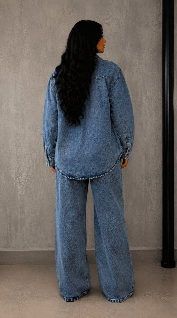 Conjunto Jeans Camisa e Calça Bordado Shine