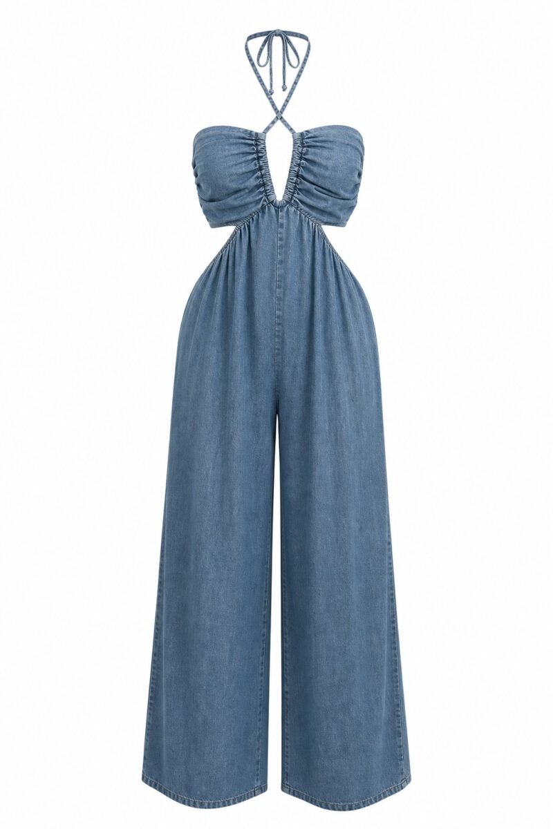 Macacao Jeans Luna Frente Unica