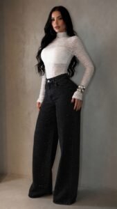 Calça Wide Leg Shine Preta