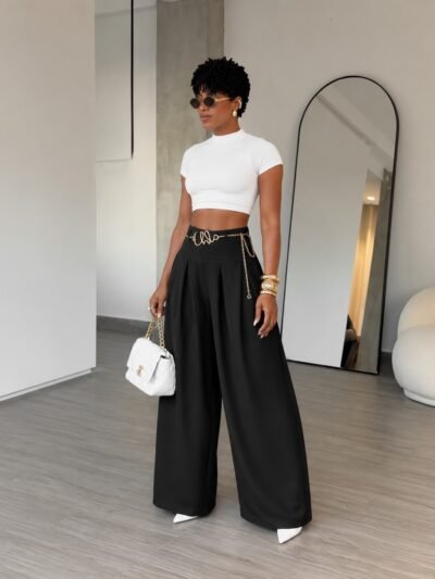 Calça Pantalona Alfaiataria Premium - Preto