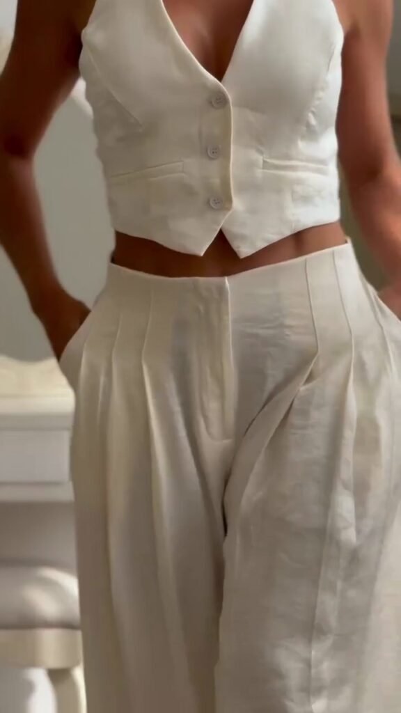 Conjunto Linho Off White - Colete e Pantalona (G)