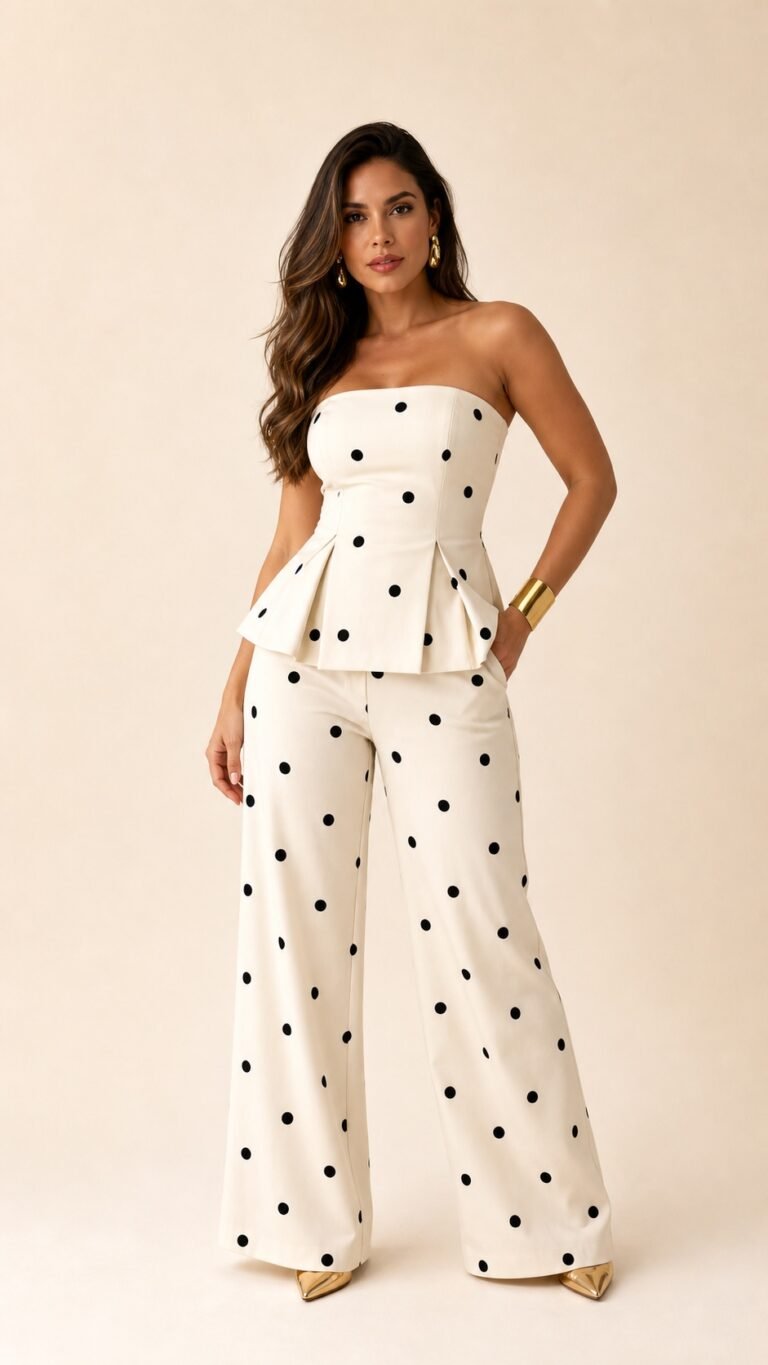 Conjunto Poá – Top Peplum e Calça Pantalona