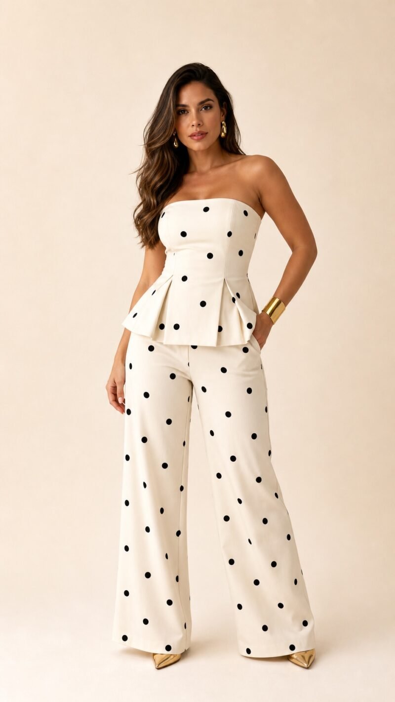 Conjunto Poá – Top Peplum e Calça Pantalona - foto 1