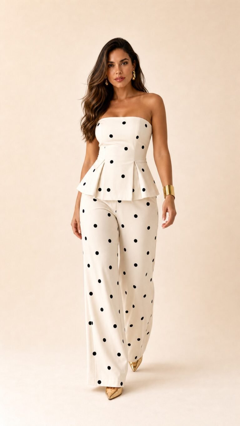 Conjunto Poá – Top Peplum e Calça Pantalona